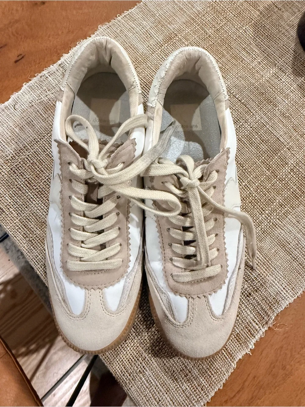 Dolce Vita White and Beige Leather Low-Top Sneakers